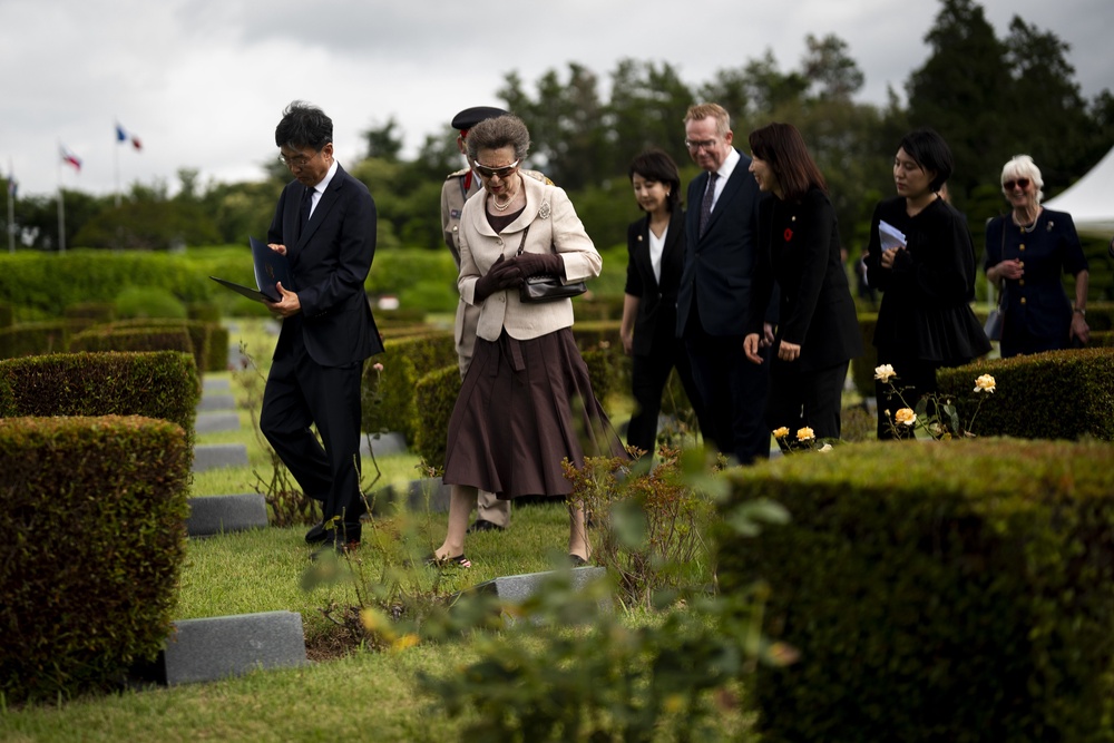 Anne views graves of the fallen servicemen during the service in remembrance of the Battle Of Imjin River (Jordan Pettitt/PA) (PA Wire)