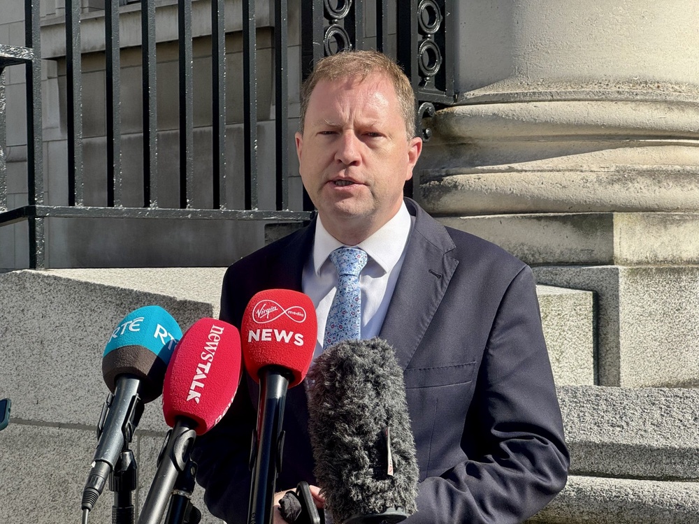 Minister for Research, Innovation and Science James Lawless TD speaks with reporters outside Government Buildings in Dublin (Bairbre Holmes/PA)