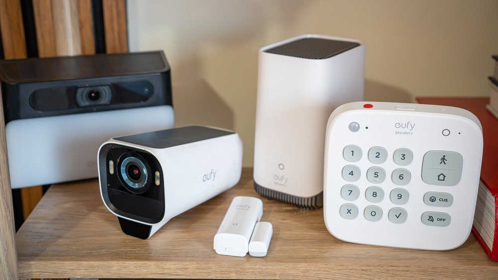 Eufy products include cameras, sensors, key pads and a storage hub (The Independent / Alistair Charlton)