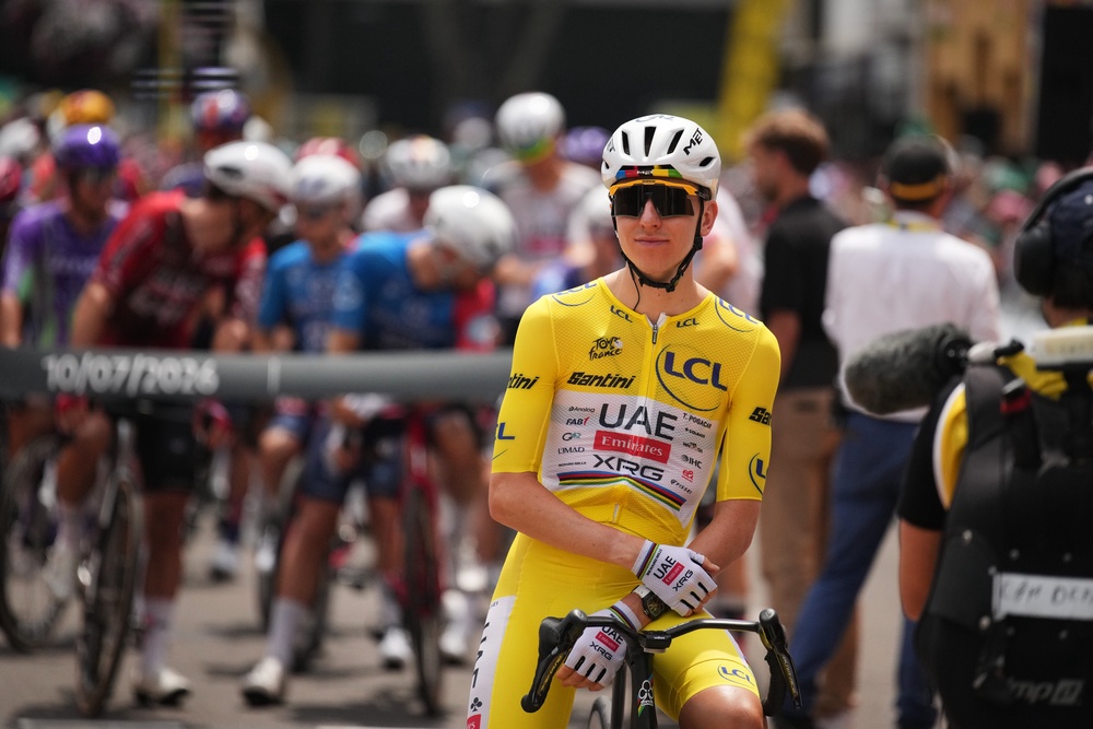 Slovenia’s Tadej Pogacar will be bidding to retain the overall leader’s yellow jersey (Mosa’ab Elshamy/AP) (AP)