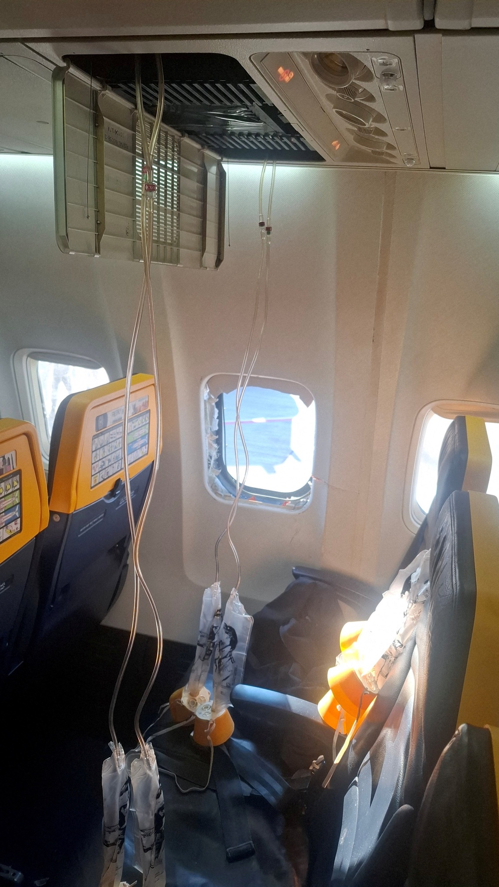 The broken window as seen after the emergency landing on Friday (Reuters)