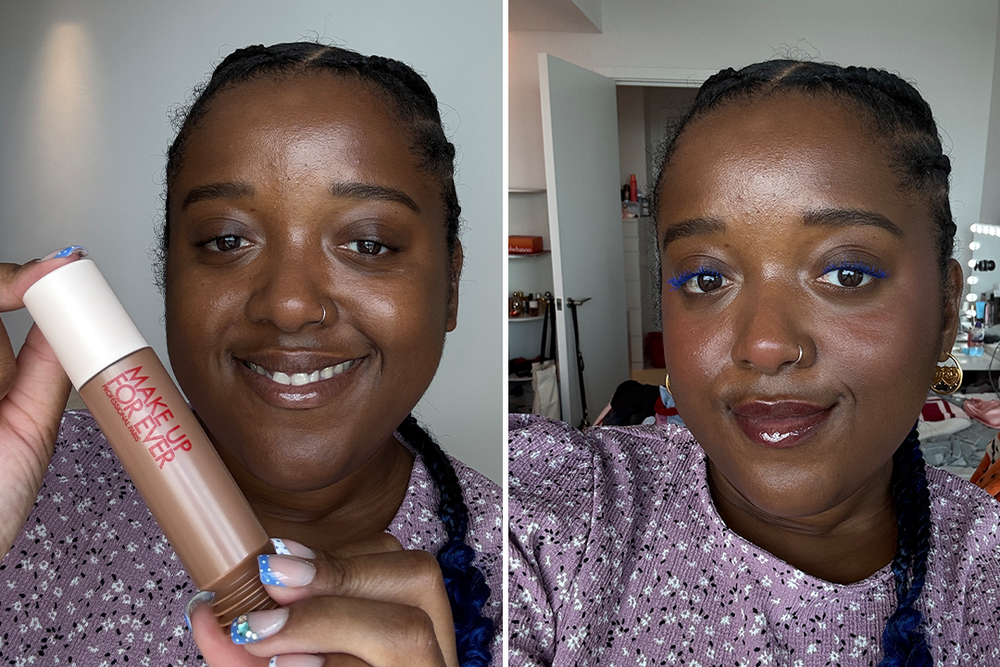 After application (left) and with make-up applied (right) (Vanese Maddix/The Independent)