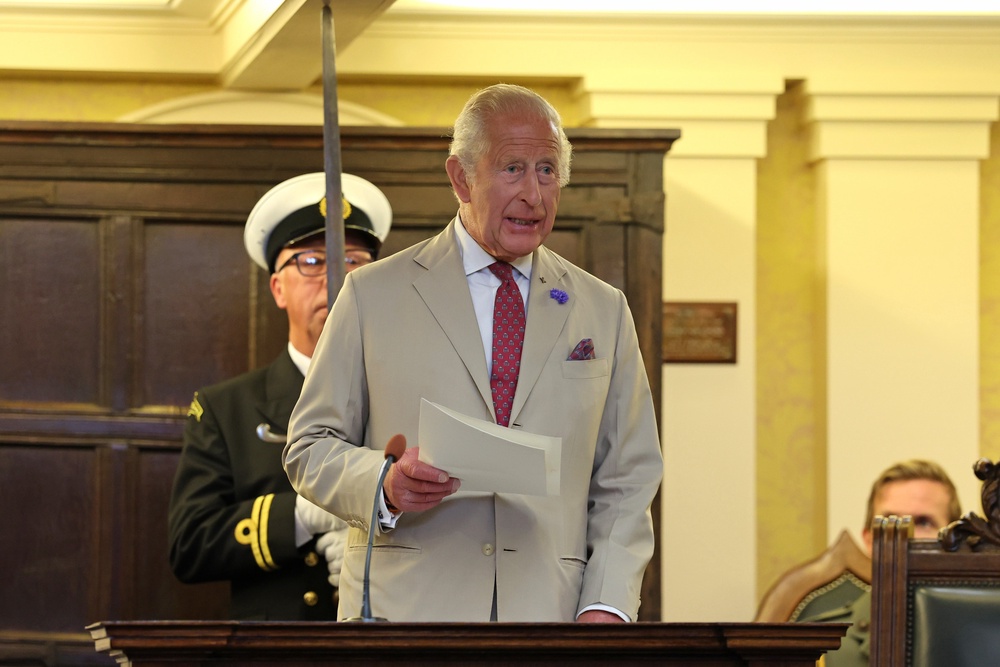 The King, Lord of Mann, addresses a special sitting of the Tynwald Parliament in Douglas