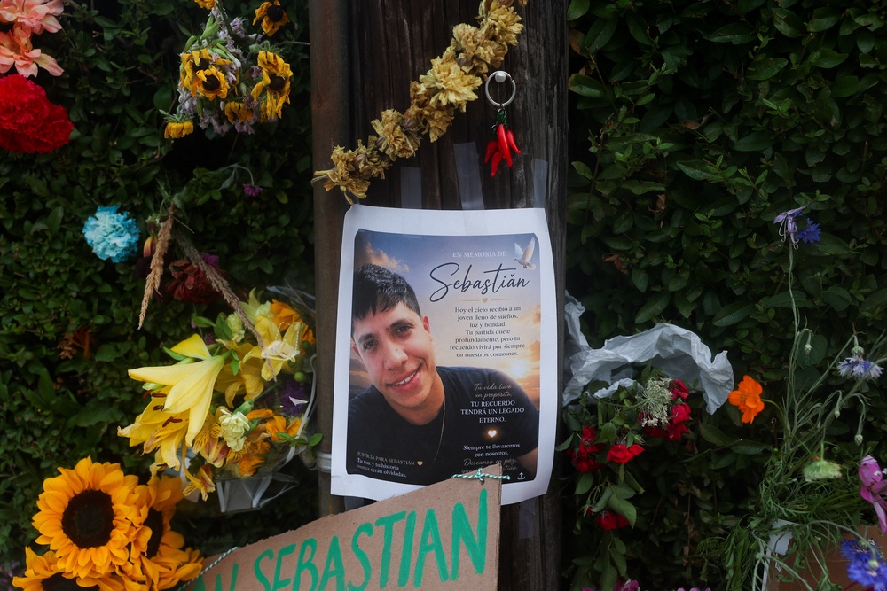 A memorial to Joan Sebastian Guerrero in Biddeford, Maine, after he was shot dead by ICE agents Monday (Reuters)