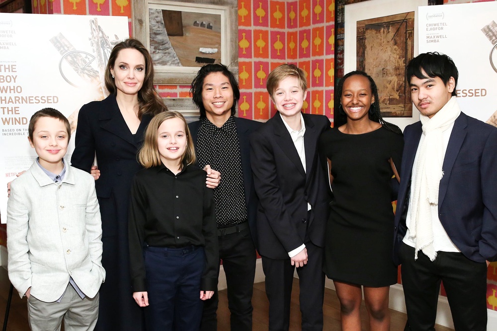 Jolie with their six children (Getty)