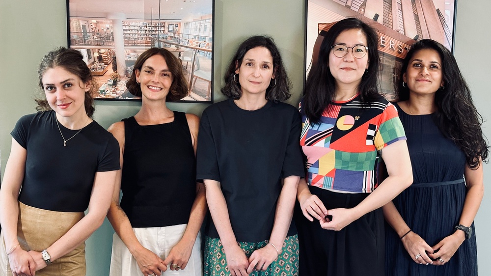 The shortlisted authors [left to right]: Madeleine Cash, Rebecca Perry, Angela Tomaski, Han Jiyoung, Tara Menon (Waterstones)