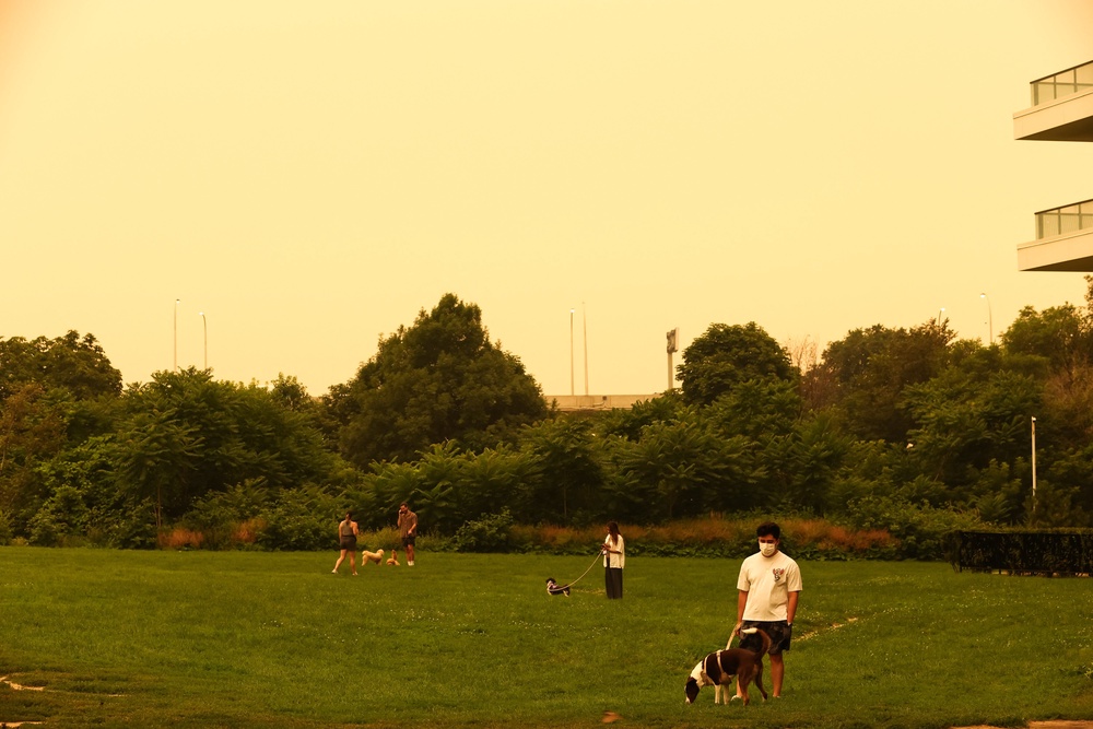 Officials in Michigan and Wisconsin warned residents about air quality issues that could last for days and the problems extended even to Maine, where residents were reporting a yellowish and brownish color in the sky (AFP via Getty Images)