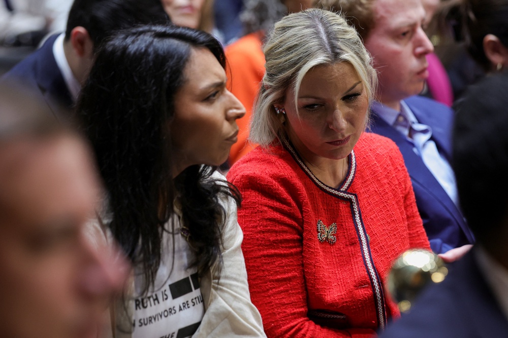 Amanda Roberts, sister-in-law of Epstein victim Virginia Giuffre, and Dani Bensky, another survivor of the well-connected financier’s abuse, sit in the gallery during Todd Blanche's confirmation hearing Wednesday. (Reuters)