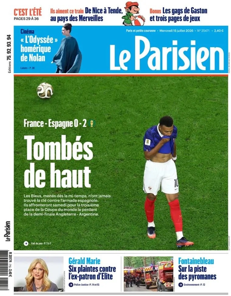 Le Parisien described the loss as a 'fall from a height' (Le Parisien)