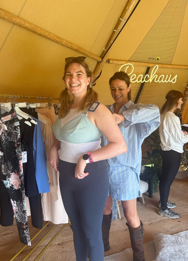 Gillian Ridley Whittle doing a bra fitting at a Peachaus pop up event (Peachaus)