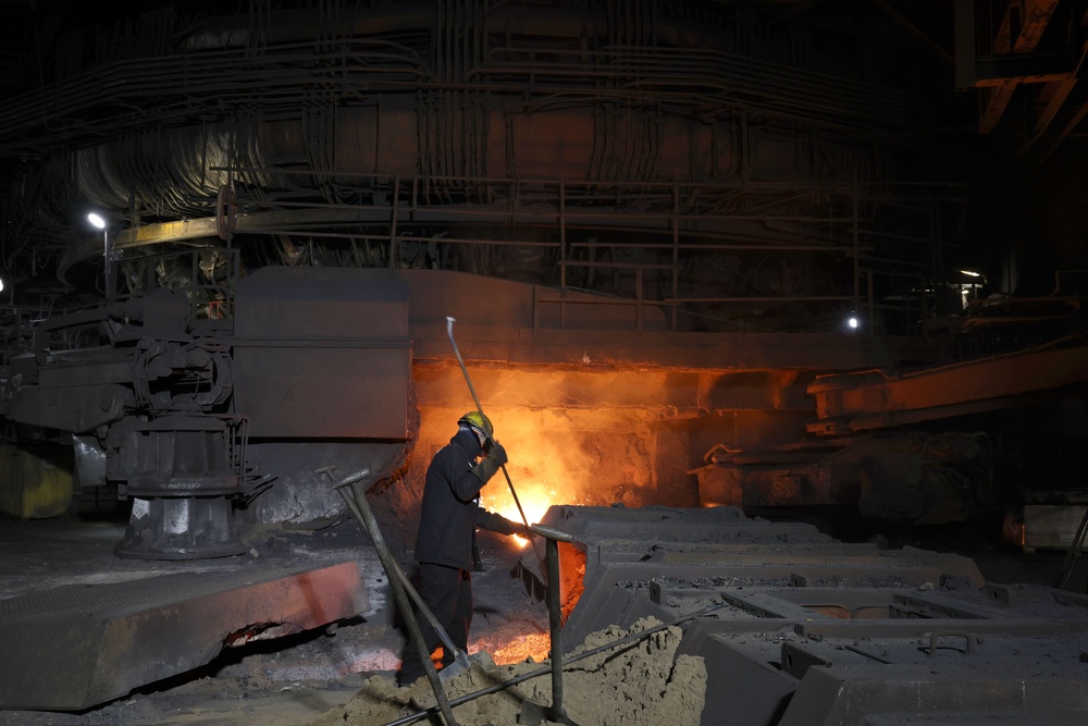 A steel worker at one of the blast furnaces at the British Steel site in Scunthorpe, Lincolnshire (Darren Staples/PA) (PA Archive)