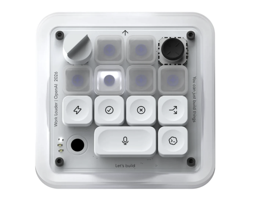 The Codex Micro keyboard was built in collaboration with Work Louder (OpenAI)
