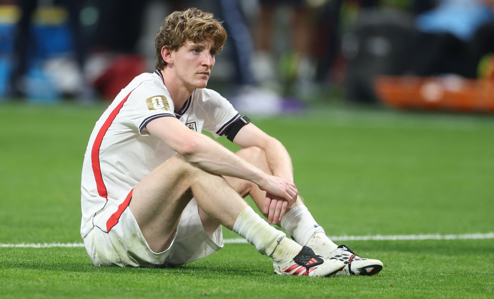 Anthony Gordon looks on after England's World Cup exit (Getty)