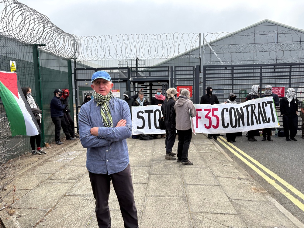 John, 67, from Glasgow, who did not wish to give a surname, was one of the Pro-Palestinian protesters stood outside and blockaded the Leonardo facility on Crewe Road, Edinburgh on Thursday morning (PA)