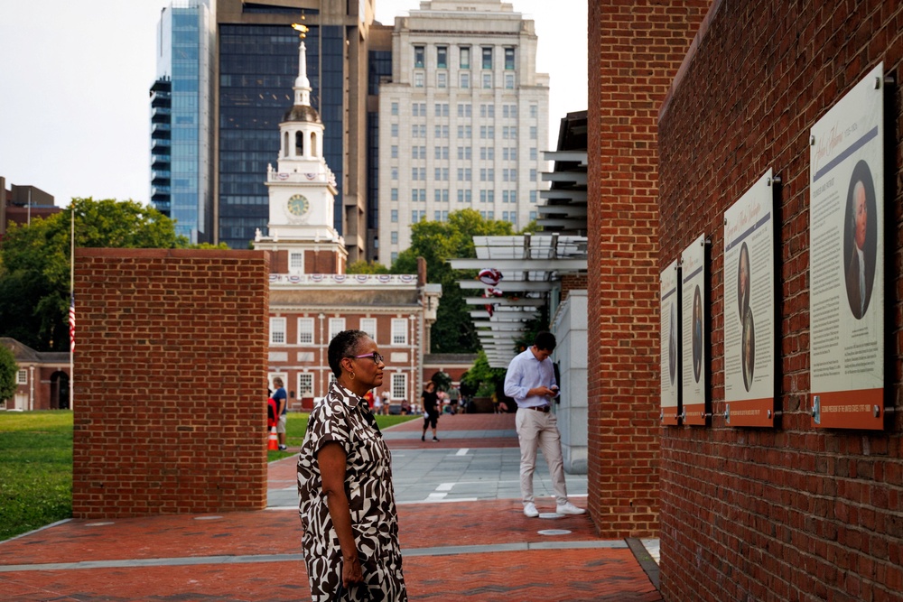 Historians have complained that the new boards only serve to whitewash the complex history of the site, where the Founding Father lived with nine slaves in the 1790s (Reuters)