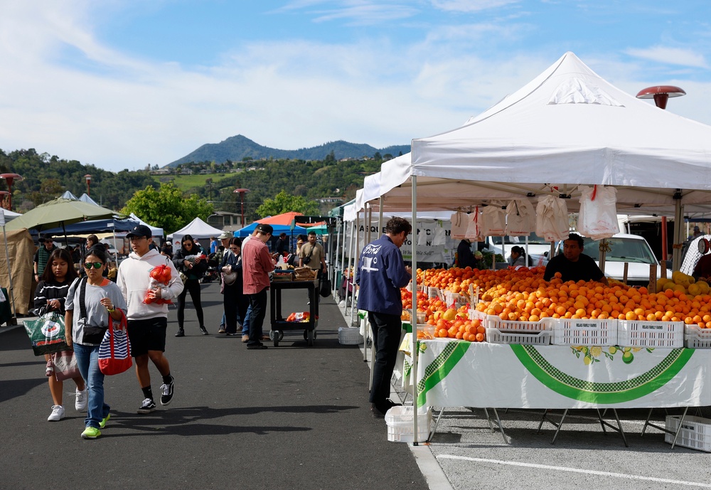 A farmers’ market in San Rafael, California. People should not wash the produce they purchase with soap or household cleaners (Getty Images)