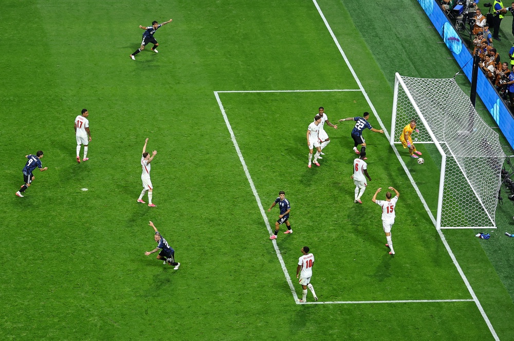 Argentina's Lautaro Martinez celebrates scoring their second goal after England dropped off and invited pressure (Reuters)
