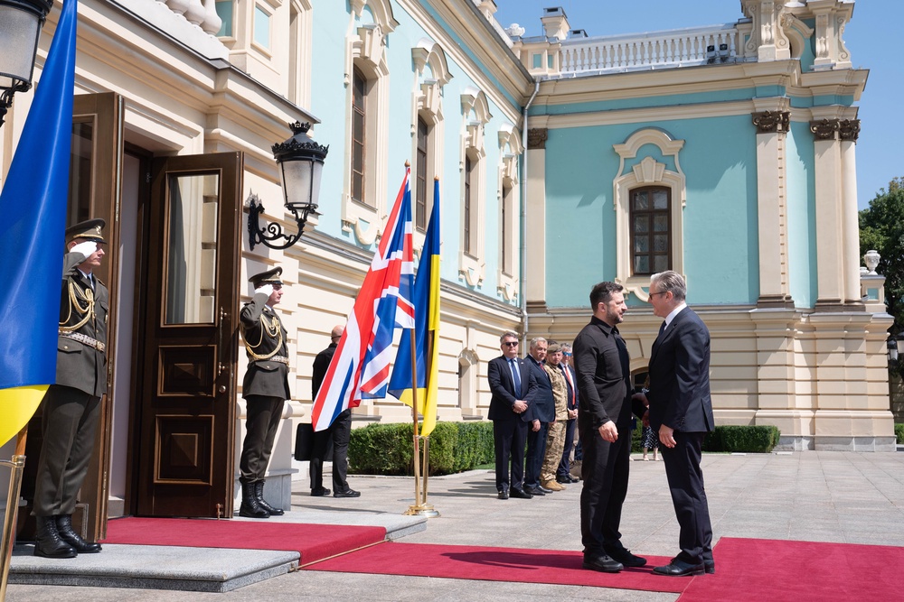 Prime Minister Sir Keir Starmer is greeted by Ukrainian President Volodymyr Zelensky at the Presidential Palace in Kyiv (Stefan Rousseau/PA) (PA Wire)