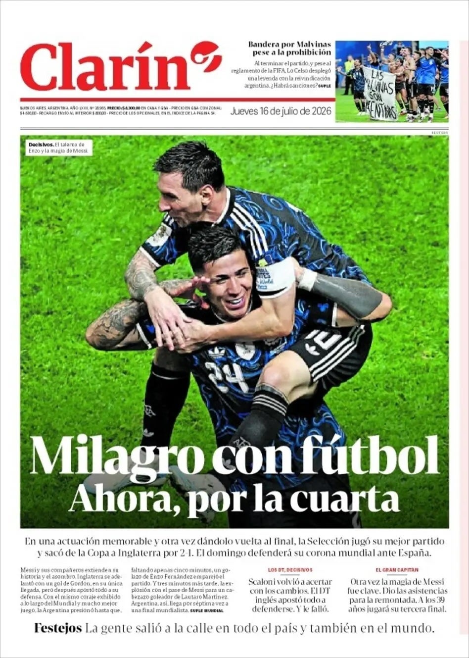 Argentinian daily Clarin called it the 'miracle of football' (Clarin)
