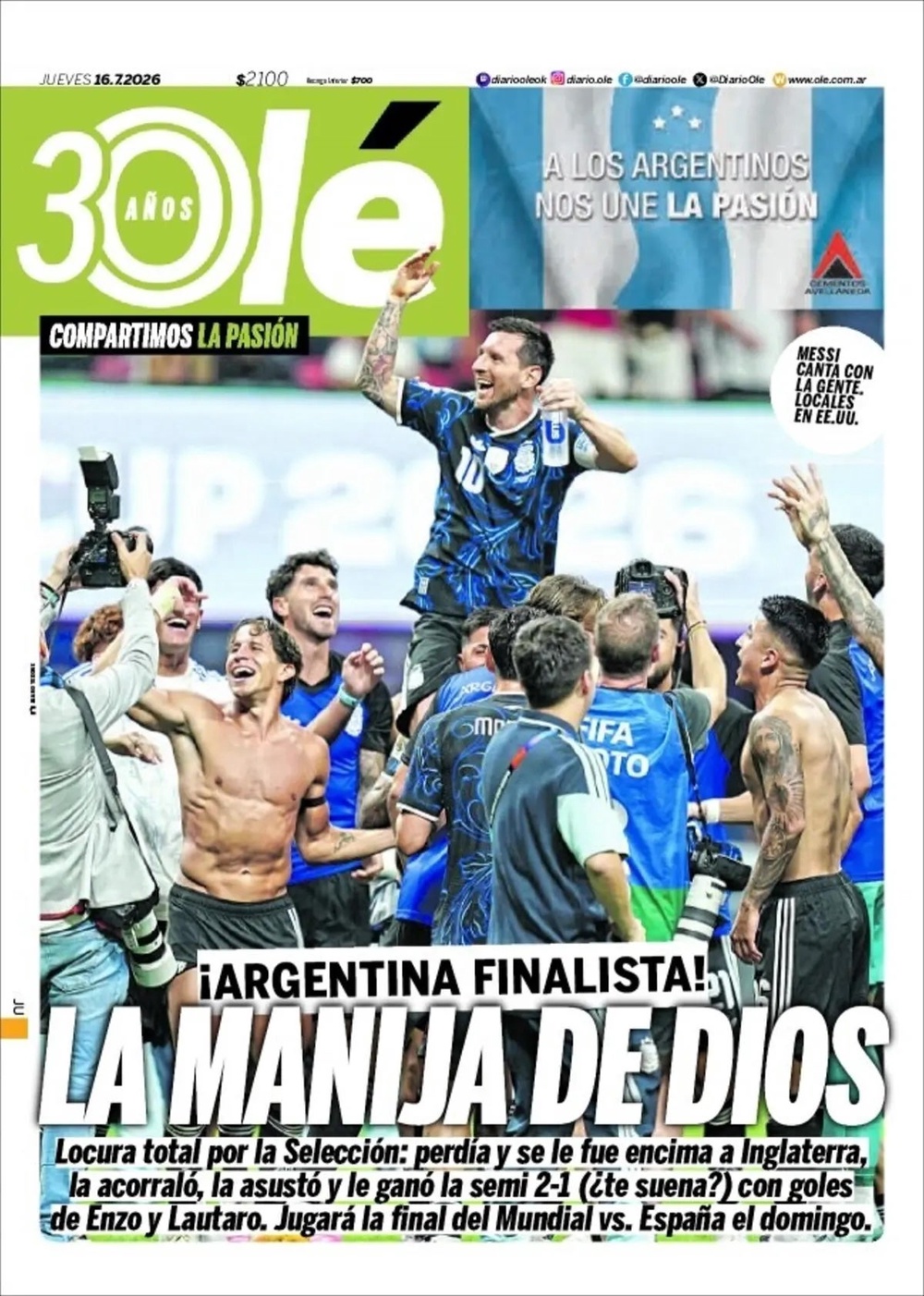 Argentina will play Spain in Sunday's final (Olé)