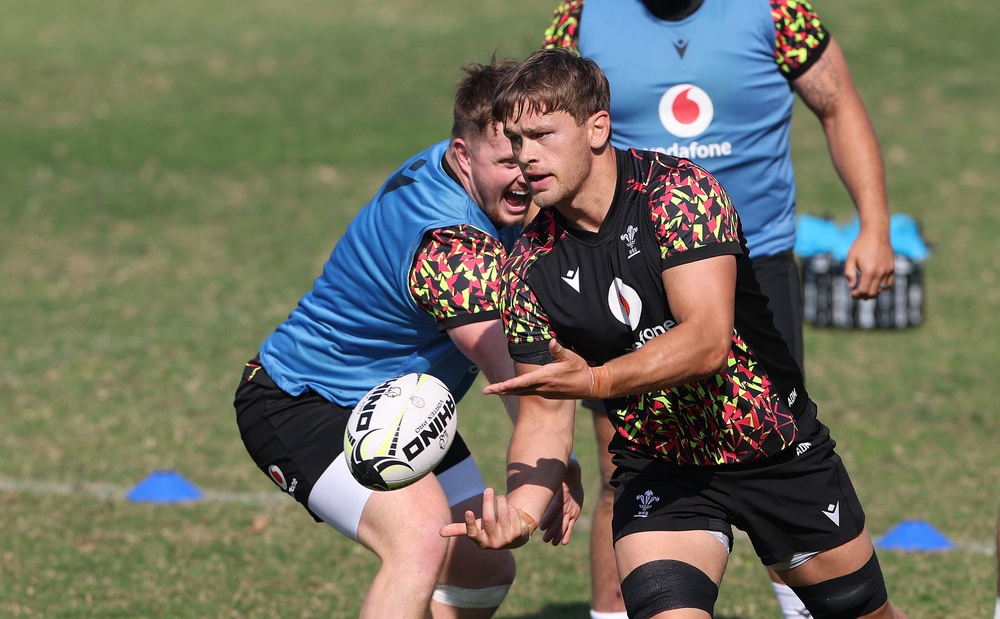 Alex Mann passes the ball during the Wales training session at Northwood School in Durban (Getty)