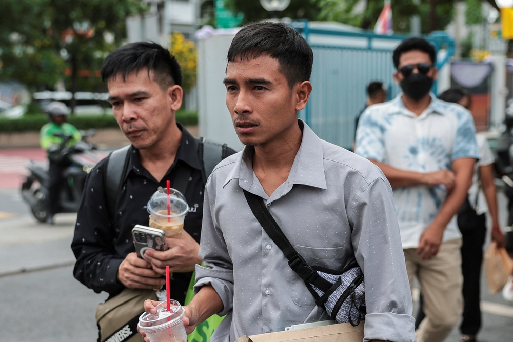 Panithi Tumkaew, Noppadon Wongsuvan and Surades Manpuen – Thai crew members of the cargo ship Mayuree Naree that was struck on 11 March (Reuters)