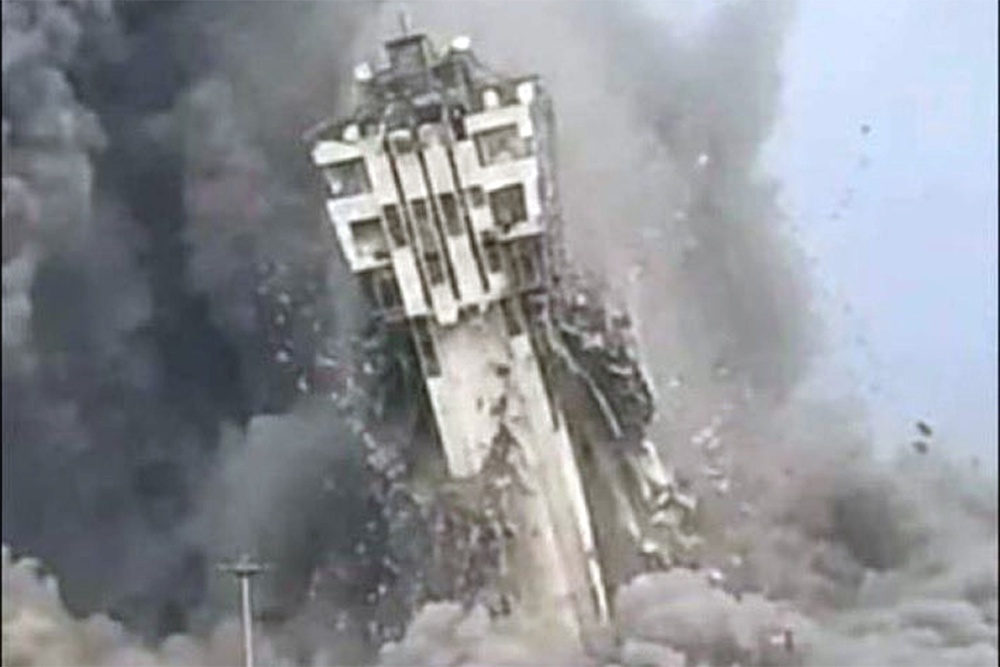 Defence Secretary Pete Hegseth shared the image of the surveillance tower appearing to collapse. (US Secretary of War)