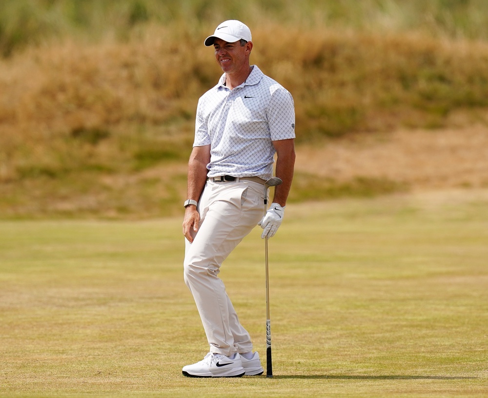 Rory McIlroy of Northern Ireland reacts on the eighth, a hole he was to pick up a shot on (PA) (PA Wire)