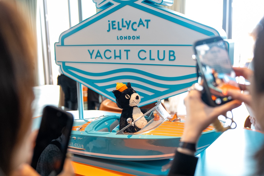 VIP guests take photographs of Jack at the Jellycat Yacht Club Launch at Carlyle & Co. on May 08, 2026 in Hong Kong, China (Getty)