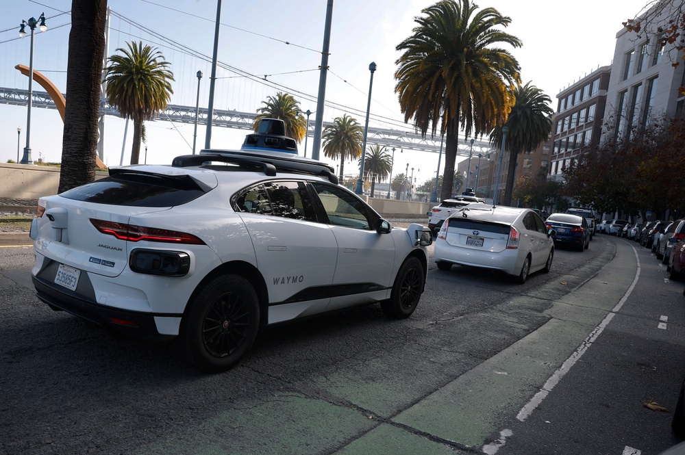 Waymo robotaxi drives along The Embarcadero in San Francisco (Getty Images)