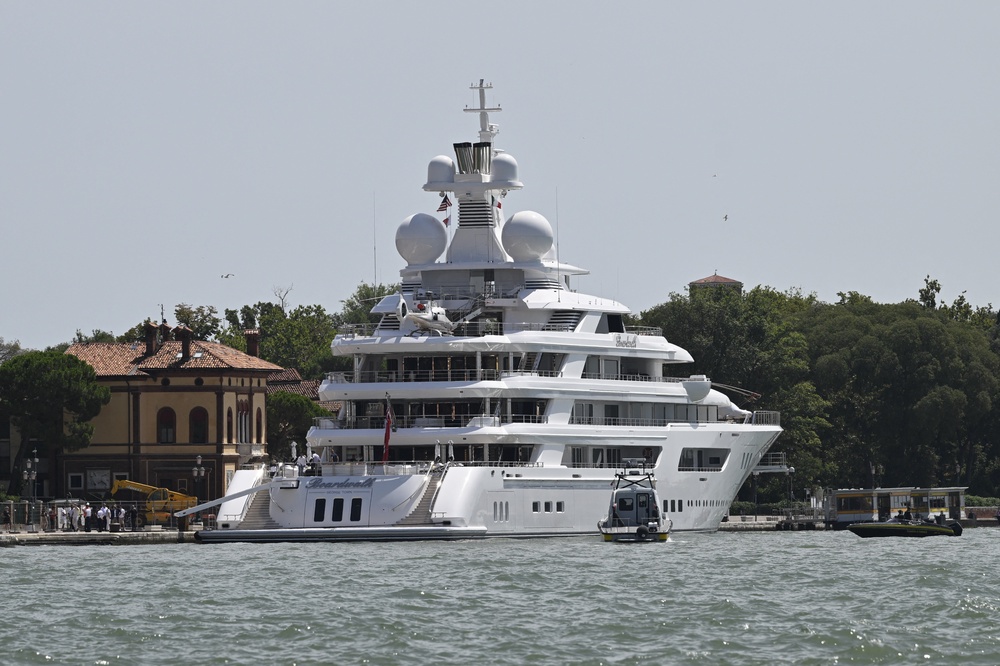 Hundreds of demonstrators descended on a Venice port Friday to protest a visit by a U.S. ambassador and his super yacht (AFP via Getty Images)
