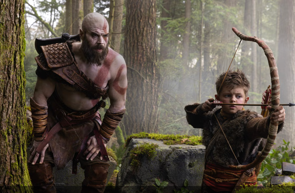The first-look image of 'God of War' with Ryan Hurst and Callum Vinson (Prime Video)