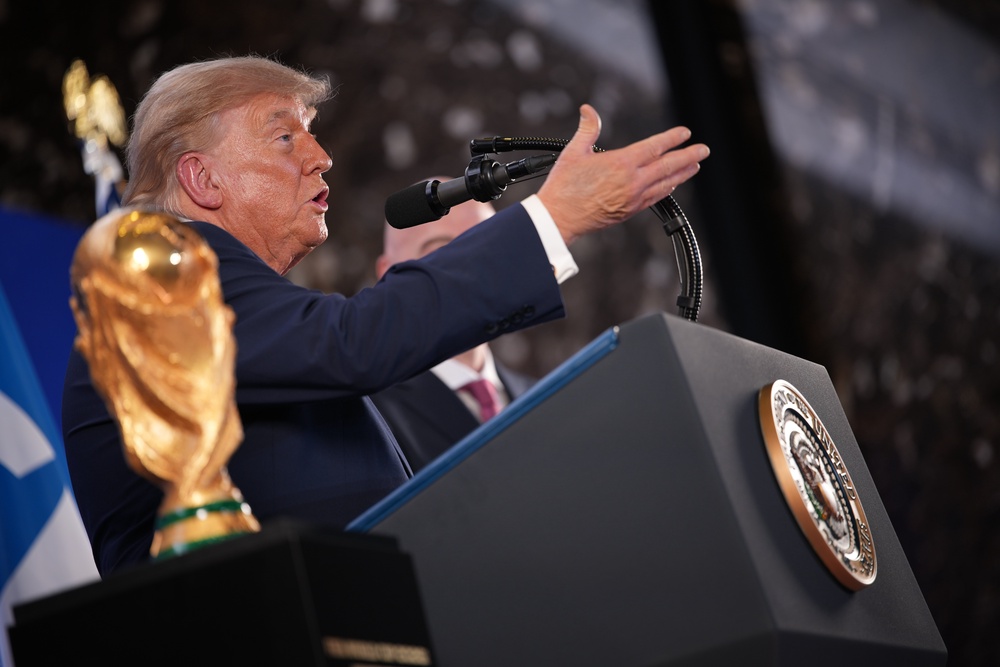 Donald Trump addressed the media before Sunday’s World Cup final (Getty)