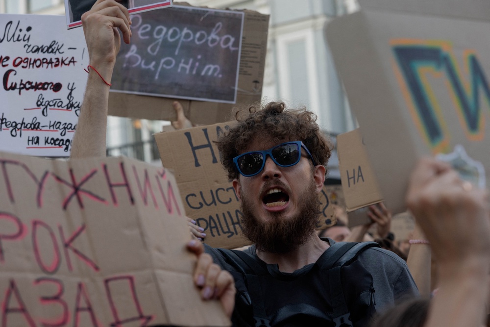 Zelensky has faced widespread protests against his decision to dismiss Mykhailo Fedorov (AFP/Getty)