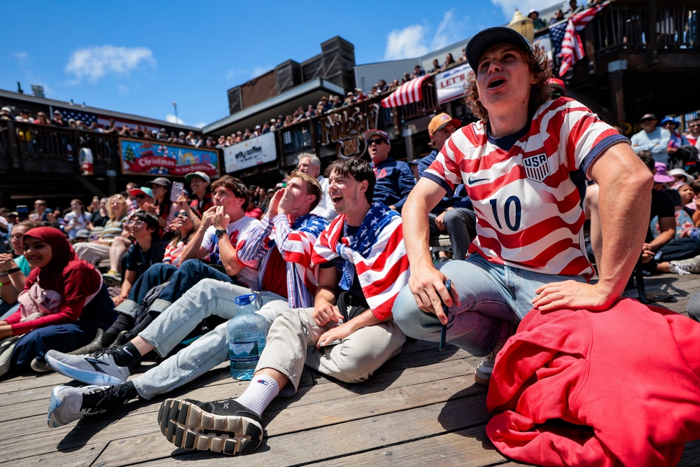 USA fans attend a watch party at Pier 39 for the FIFA World Cup 2026 Group D match against Australia on June 19, 2026 in San Francisco, California (Getty Images)