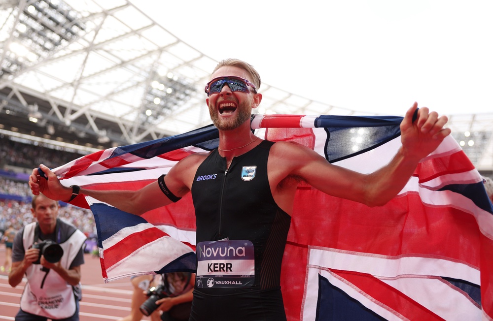 Josh Kerr of Team Great Britain celebrates after winning the 1 Mile Men's Final (Getty)