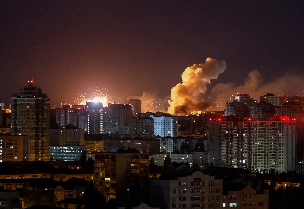 An explosion and smoke seen in Kyiv amid a major Russian attack on Sunday 19 July 2026 (Reuters)