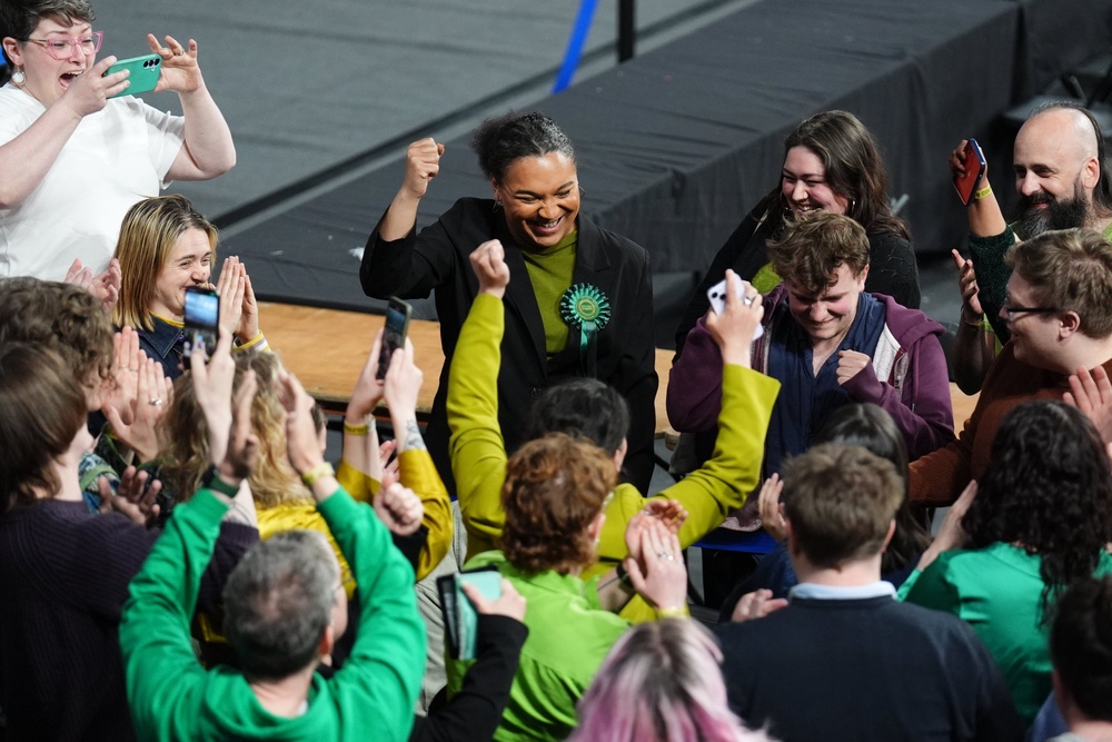 Iris Duane with Green supporters after her election in Glasgow in May (Andrew Milligan/PA) (PA Wire)