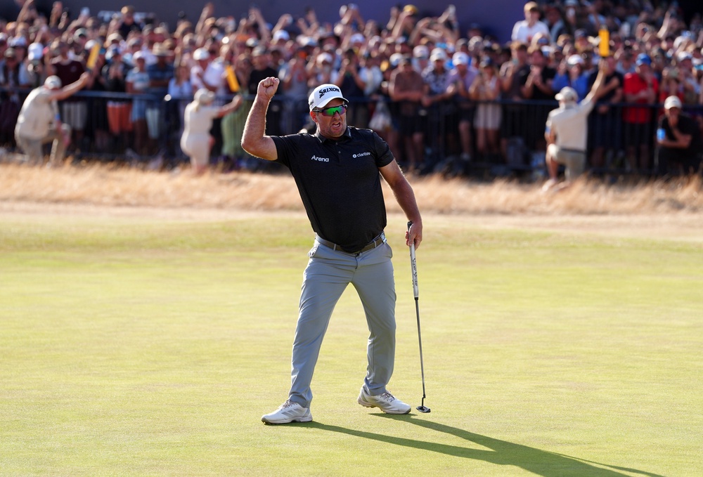 Ryan Fox of New Zealand celebrates winning the 154th Open Championship at Royal Birkdale (PA)
