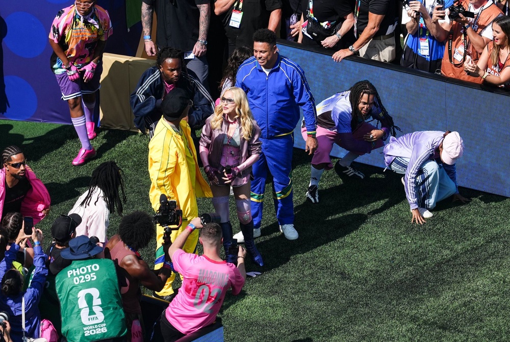 Ronaldinho and Ronaldo with Madonna (Martin Rickett/PA Wire)