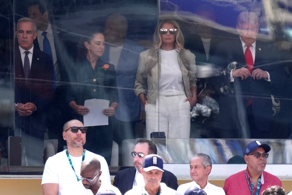 Canada's Prime Minister Mark Carney, Mexico's President Claudia Sheinbaum, first lady Melania Trump and President Donald Trump attend the final (AP Photo/Jacquelyn Martin)