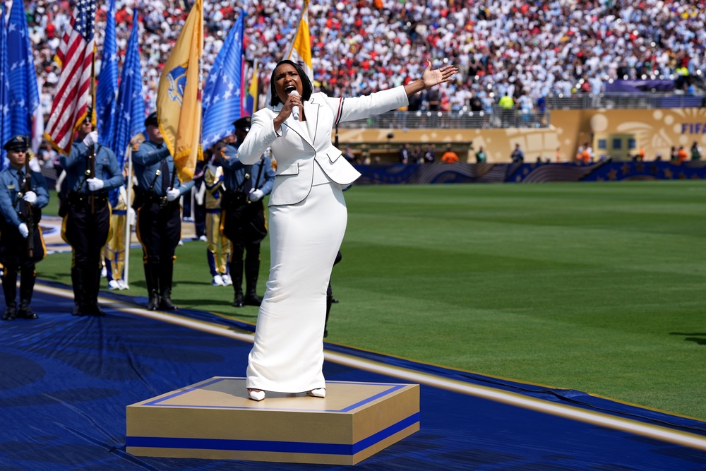 Jennifer Hudson sings the national anthem (Nick Potts/PA) (PA Wire)