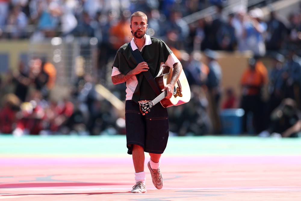 Justin Bieber was among the performers at the World Cup final halftime show, performing an acoustic rendition of his song ‘Everything Hallelujah’ (Getty)