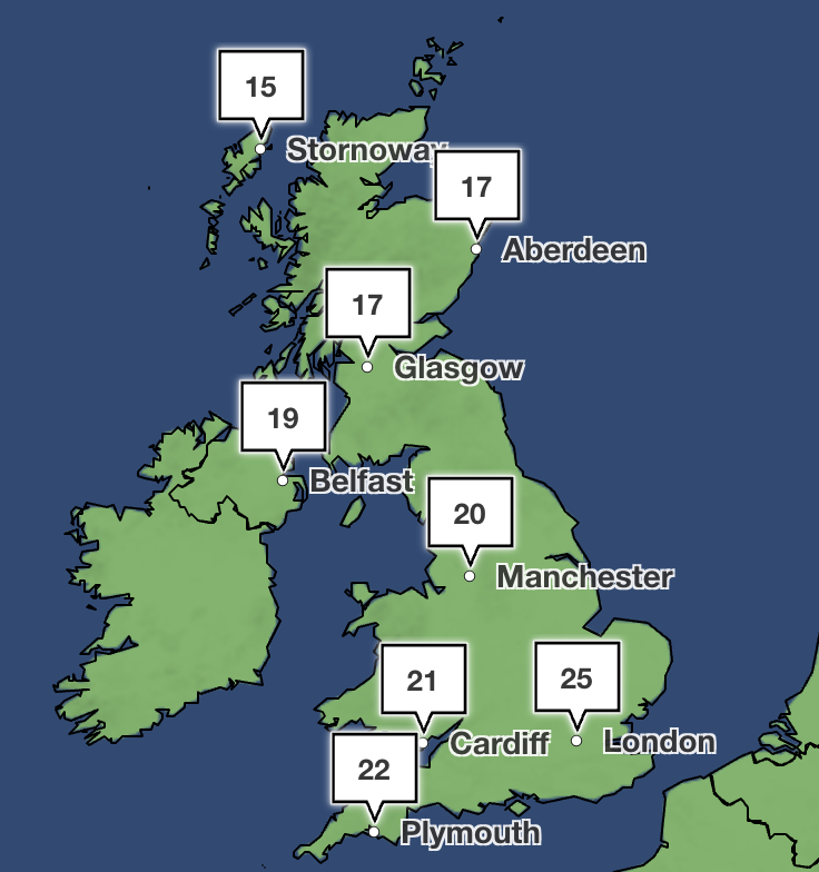 Parts of the UK are experiencing heatwave conditions still on Monday while temperatures have gone down for many (Met Office)