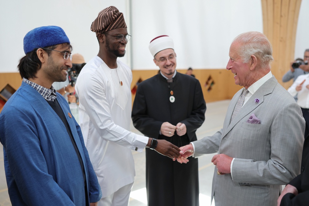 The King shakes hands with faith leaders and community members during a visit to Cambridge Central Mosque (Chris Jackson/PA)