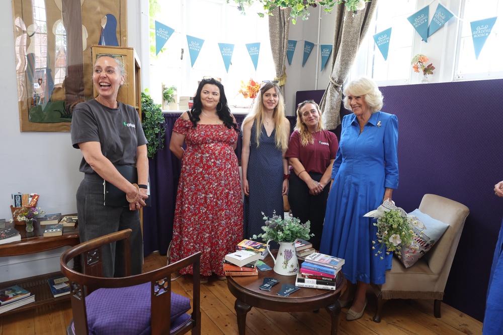 Camilla meeting companions during a visit to Emmaus Norfolk and Waveney charity in Bungay, Norfolk (Chris Radburn/PA) (PA Wire)