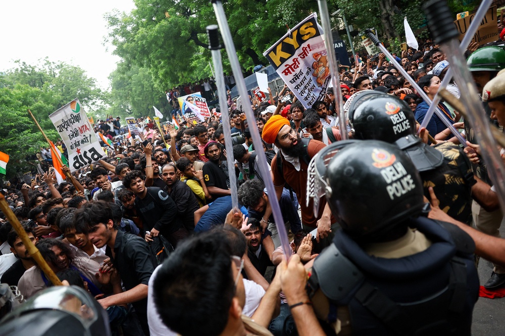 Thousands of young people packed the streets (Reuters)