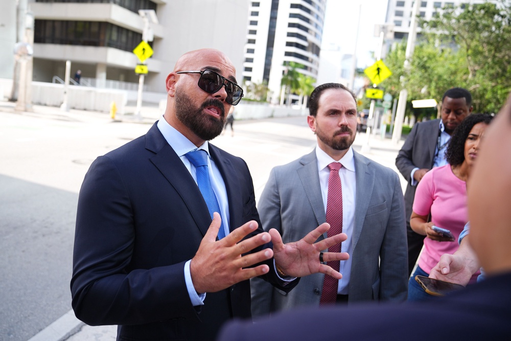 Speaking outside a court in Miami, Joe McBride argued his clients were being ‘attacked for what they say, not what they’ve done’ and branded Britain ‘a fallen state that prosecutes its citizens for free speech’ (PA Wire)