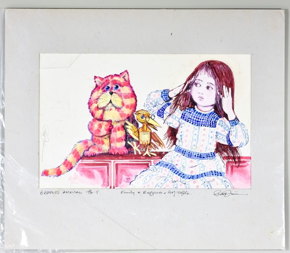 The collection includes original watercolours and pen drawings of his famous characters, storyboards from books and TV shows, rare collectible toys and games, as well as Firmin’s personal art, mainly linocuts and engravings