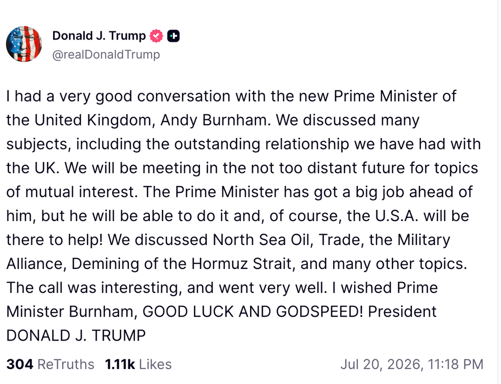  (Screenshot/ Truth Social/ @realDonaldTrump)